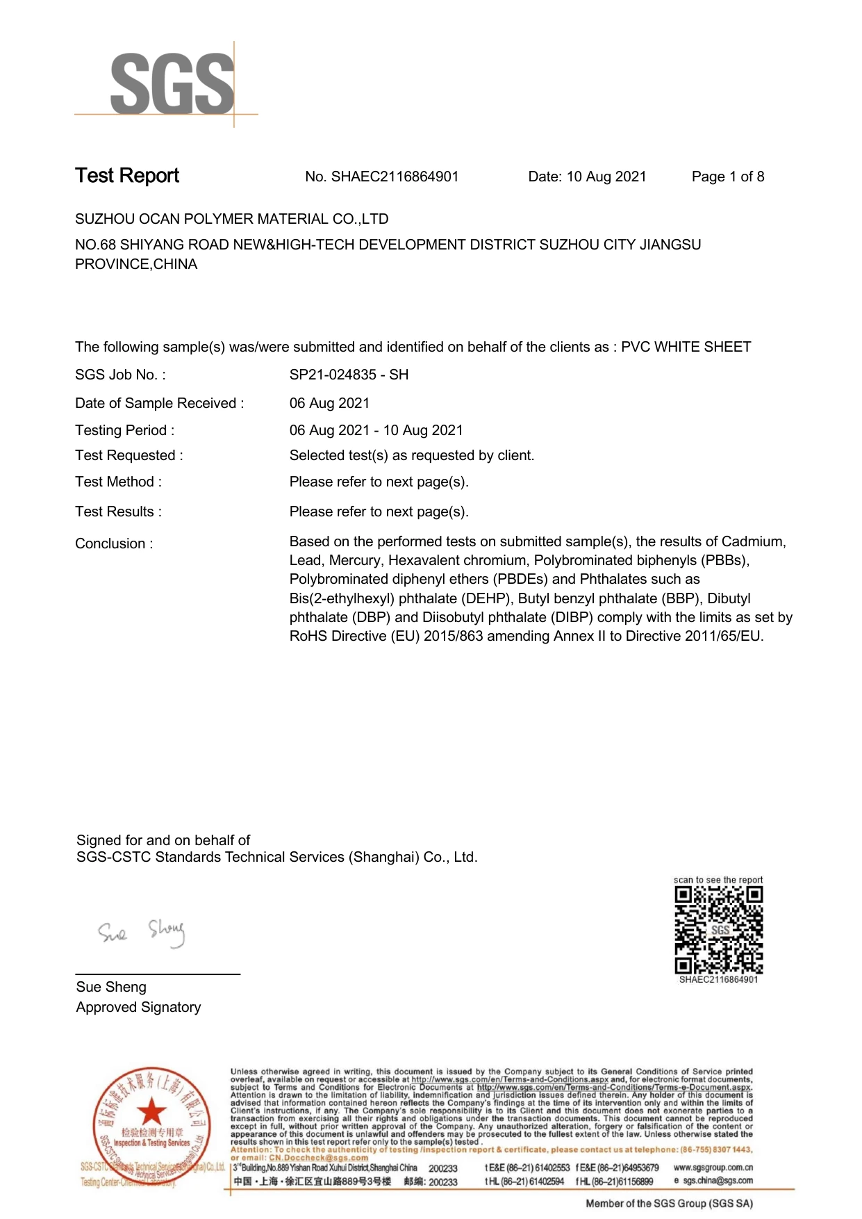 White PVC Sheet RoHS Test Report (2021)